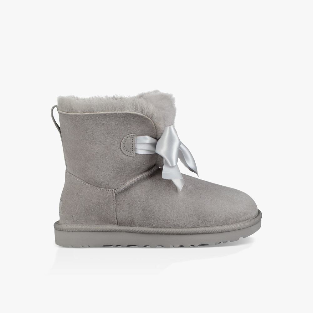 Bottes Classic UGG Gita Bow Mini Femme Grise Soldes 800DRQGO